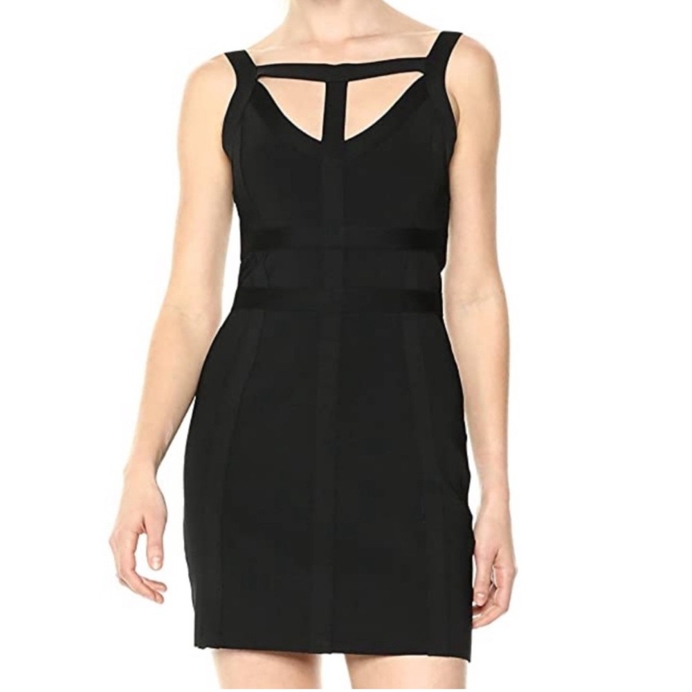 Bebe Black Bandage Bodycon Mini‎ Dress Mock Neck Cutout Sleeveless Size S